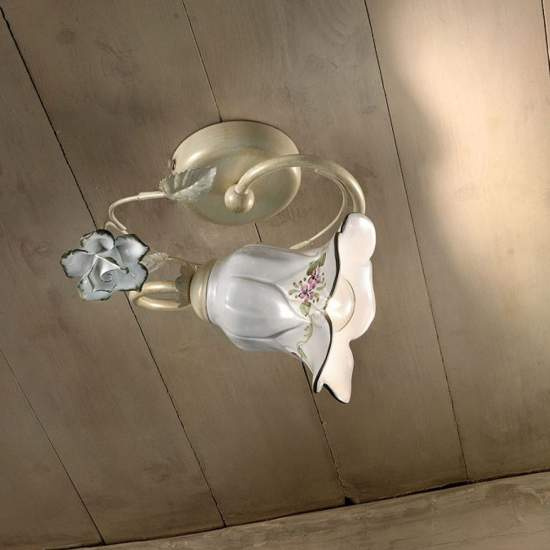 Plafoniera Classica Pisa Metallo E Ceramica Bianco Sfumato Oro 1 Luce E14 C1204-1-BO-13-DEC-COO