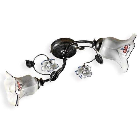 Plafoniera Classica Pisa Metallo E Ceramica Nero Sfumato Argento 2 Luci E14 C1204-2-NA-17-DEC-PEO