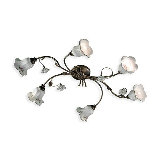Plafoniera Classica Pisa Metallo E Ceramica Nero Sfumato Oro 6 Luci E14 C1204-6-NO-13-DEC-COO