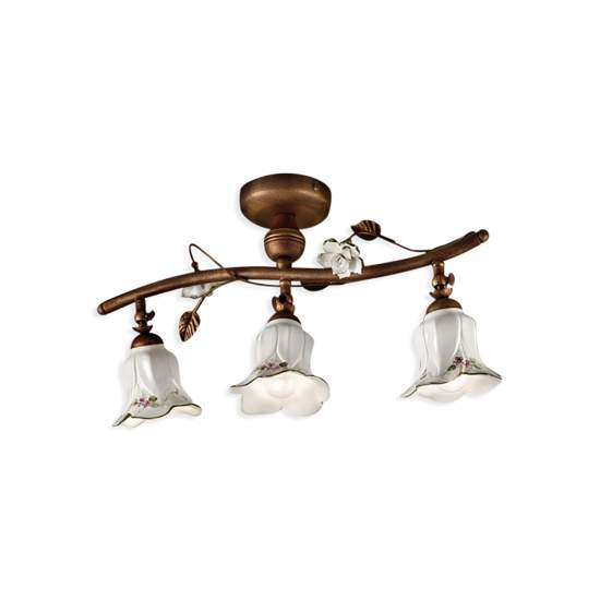 Plafoniera Classica Pisa Metallo E Ceramica Ruggine Sfumato Oro 3 Luci E14 C1206-3-RU-13-DEC-COO