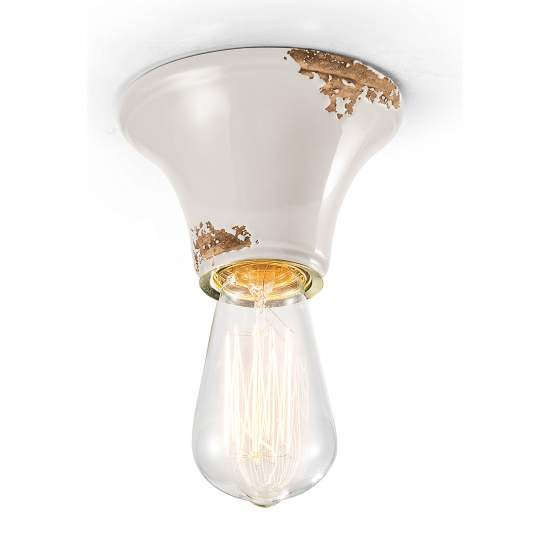 Plafoniera Vintage Tonda Piccola Ceramica Bianca 1 Luce E27 C132-VIB