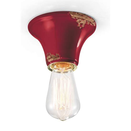 Plafoniera Vintage Tonda Piccola Ceramica Bordeaux 1 Luce E27 C132-VIX