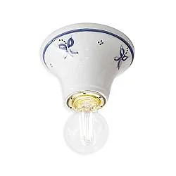 Plafoniera Classica Trieste Bianco Decorato Filo Blu 1 Luce E14