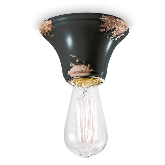 Plafoniera Vintage Tonda Media Ceramica Nera 1 Luce E14 C133-VIN