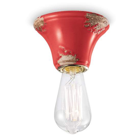 Plafoniera Vintage Tonda Media Ceramica Rossa 1 Luce E14 C133-VIR