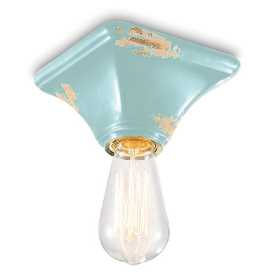 Plafoniera Vintage Quadrata Piccola Ceramica Azzurra 1 Luce E27 C135-VIA