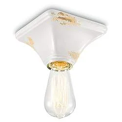 Plafoniera Vintage Quadrata Piccola Ceramica Bianca 1 Luce E27