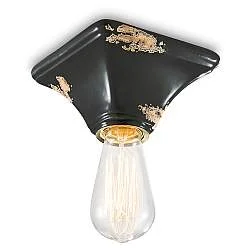 Plafoniera Vintage Quadrata Piccola Ceramica Nera 1 Luce E27