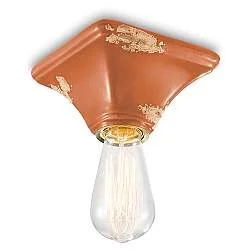 Plafoniera Vintage Quadrata Piccola Ceramica Arancio 1 Luce E27