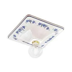 Plafoniera Quadrata Classica Trieste Bianco Decorato Filo Blu 1 Luce E27