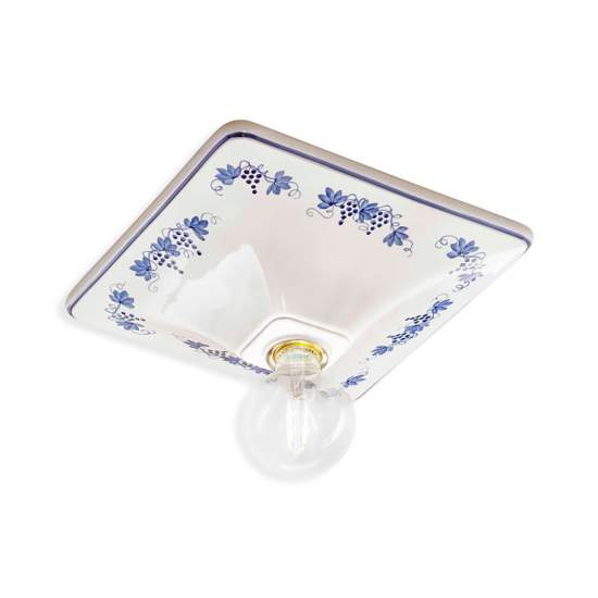 Plafoniera Quadrata Classica Trieste Bianco Decorato Filo Blu 1 Luce E27 C136-08-DEC-LOB
