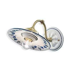 Applique Classica Asti Ceramica E Ottone Satinato Decorato Filo Blu 1 Luce E27