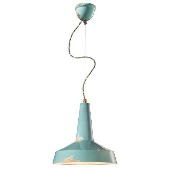 Lampadario Vintage Vague Vintage Ferro E Ceramica Azzurro 1 Luce E27 35Cm C1417-VIA