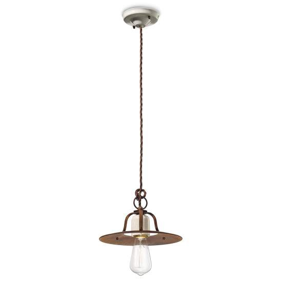 Lampadario Vintage Grunge Ferro E Ceramica Craquele' 1 Luce E27 25Cm C1431-18