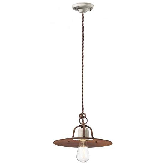 Lampadario Vintage Grunge Ferro E Ceramica Craquele' 1 Luce E27 30Cm C1432-18