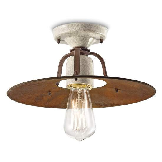 Plafoniera Vintage Grunge Ferro E Ceramica Craquele' 1 Luce E27 30Cm C1434-18