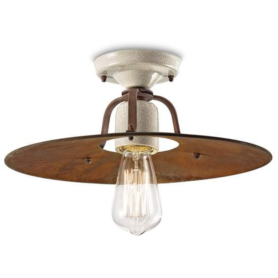 Plafoniera Vintage Grunge Ferro E Ceramica Craquele' 1 Luce E27 40Cm C1435-18