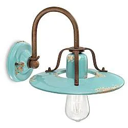 Applique Vintage Country Ferro E Ceramica Zzurro 1 Luce E27 25Cm