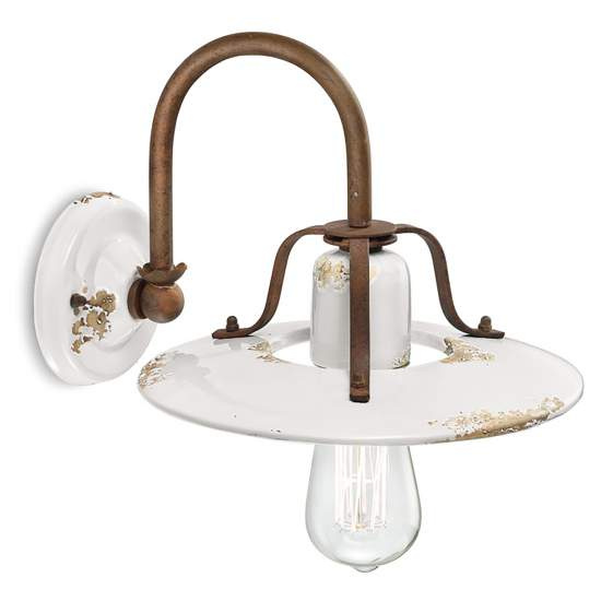 Applique Vintage Country Ferro E Ceramica Bianco 1 Luce E27 25Cm C1440-VIB