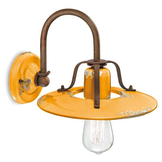 Applique Vintage Country Ferro E Ceramica Giallo 1 Luce E27 25Cm C1440-VIG