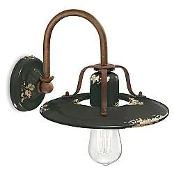 Applique Vintage Country Ferro E Ceramica Nero 1 Luce E27 25Cm