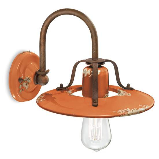 Applique Vintage Country Ferro E Ceramica Arancio 1 Luce E27 25Cm C1440-VIO