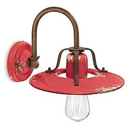 Applique Vintage Country Ferro E Ceramica Rosso 1 Luce E27 25Cm