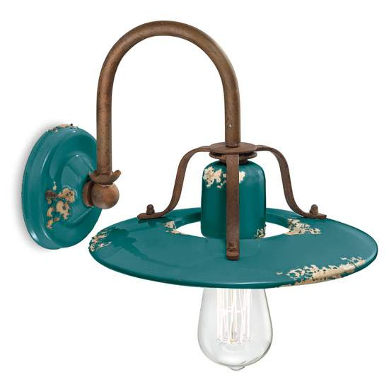 Applique Vintage Country Ferro E Ceramica Verde 1 Luce E27 25Cm C1440-VIV