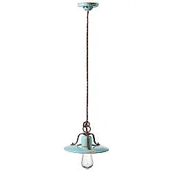 Lampadario Vintage Country Ferro E Ceramica Azzurro 1 Luce E27 25Cm