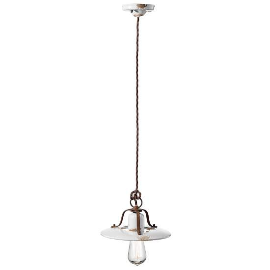 Lampadario Vintage Country Ferro E Ceramica Bianco 1 Luce E27 25Cm C1441-VIB