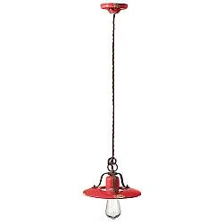 Lampadario Vintage Country Ferro E Ceramica Rosso 1 Luce E27 25Cm