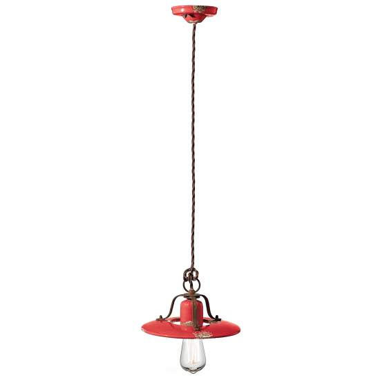 Lampadario Vintage Country Ferro E Ceramica Rosso 1 Luce E27 25Cm C1441-VIR