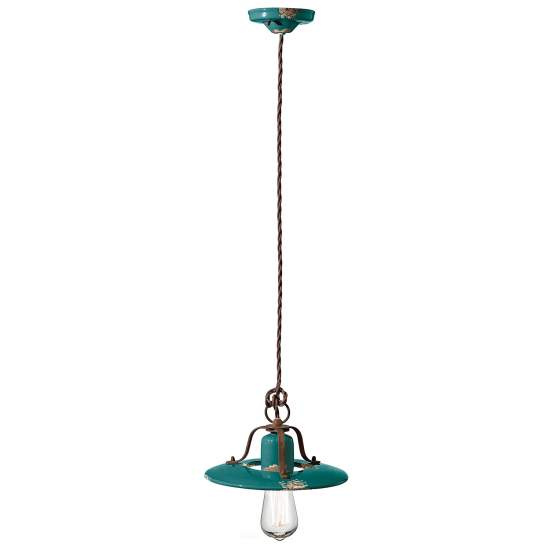 Lampadario Vintage Country Ferro E Ceramica Verde 1 Luce E27 25Cm C1441-VIV