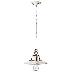 Lampadario Vintage Country Ferro E Ceramica Bianco 1 Luce E27 30Cm