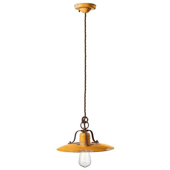 Lampadario Vintage Country Ferro E Ceramica Giallo 1 Luce E27 30Cm C1442-VIG