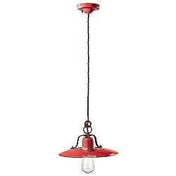 Lampadario Vintage Country Ferro E Ceramica Rosso 1 Luce E27 30Cm