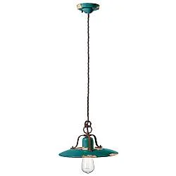 Lampadario Vintage Country Ferro E Ceramica Verde 1 Luce E27 30Cm