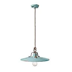Lampadario Vintage Country Ferro E Ceramica Azzurro 1 Luce E27