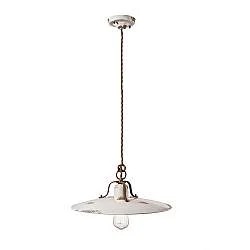 Lampadario Vintage Country Ferro E Ceramica Bianco 1 Luce E27