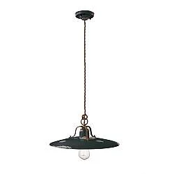 Lampadario Vintage Country Ferro E Ceramica Nero 1 Luce E27