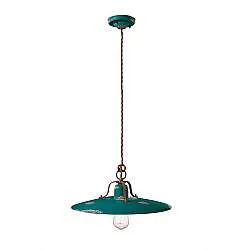 Lampadario Vintage Country Ferro E Ceramica Verde 1 Luce E27