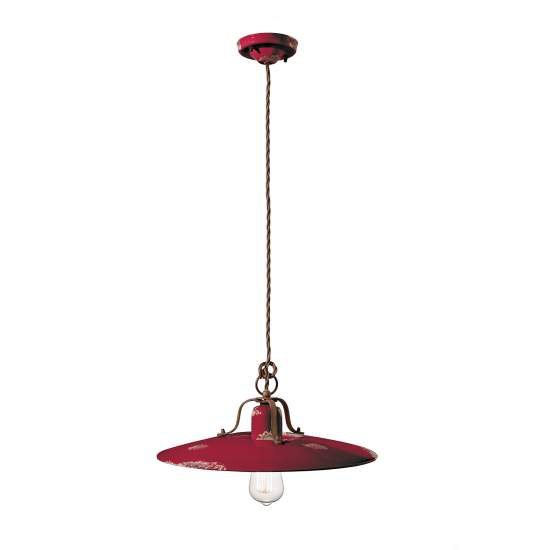 Lampadario Vintage Country Ferro E Ceramica Bordeaux 1 Luce E27 C1443-VIX
