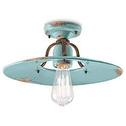 Plafoniera Vintage Country Ferro E Ceramica Azzurro 1 Luce E27
