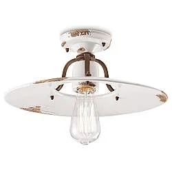 Plafoniera Vintage Country Ferro E Ceramica Bianco 1 Luce E27