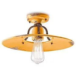 Plafoniera Vintage Country Ferro E Ceramica Giallo 1 Luce E27