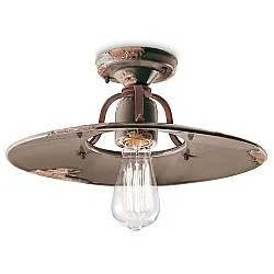 Plafoniera Vintage Country Ferro E Ceramica Tortora D40 1 Luce E27