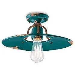 Plafoniera Vintage Country Ferro E Ceramica Verde 1 Luce E27