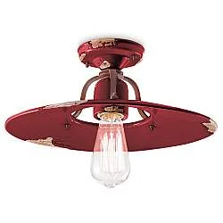 Plafoniera Vintage Country Ferro E Ceramica Bordeaux 1 Luce E27