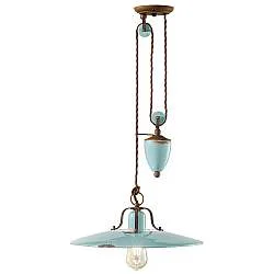 Lampadario Vintage Country Saliscendi Ferro E Ceramica Azzurro 1 Luce E27