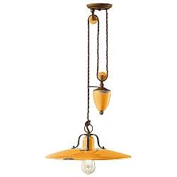 Lampadario Vintage Country Saliscendi Ferro E Ceramica Giallo 1 Luce E27